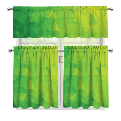 Lime Green Polygonal Geometric Print 3 Piece Kitchen Curtains