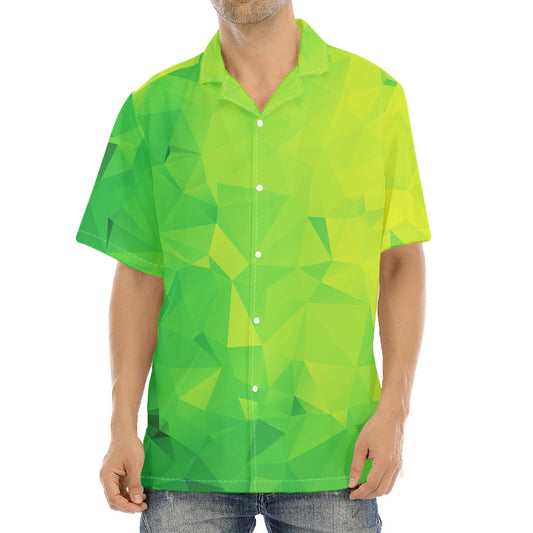 Lime Green Polygonal Geometric Print Aloha Shirt