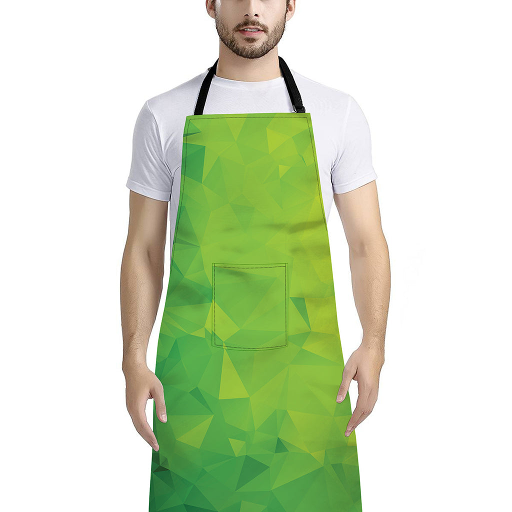 Lime Green Polygonal Geometric Print Bib Apron With Pocket