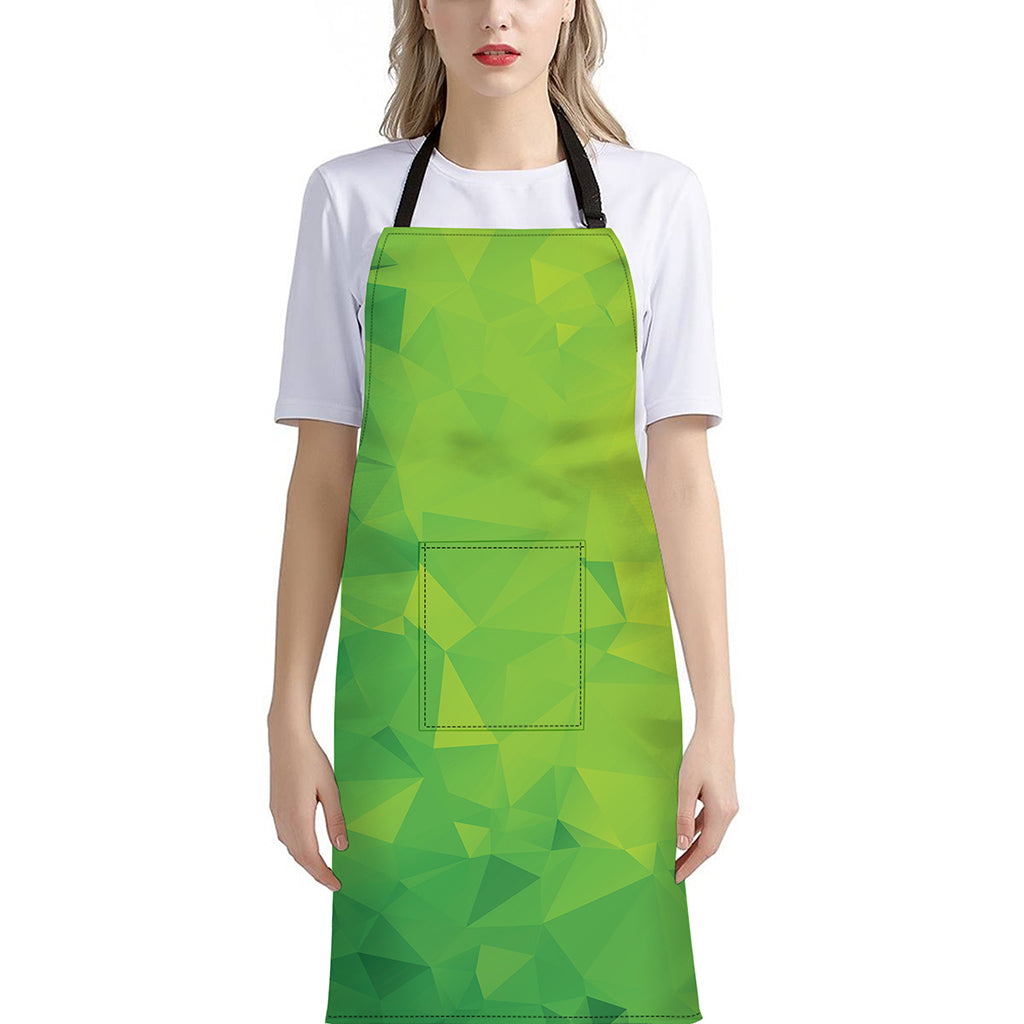 Lime Green Polygonal Geometric Print Bib Apron With Pocket
