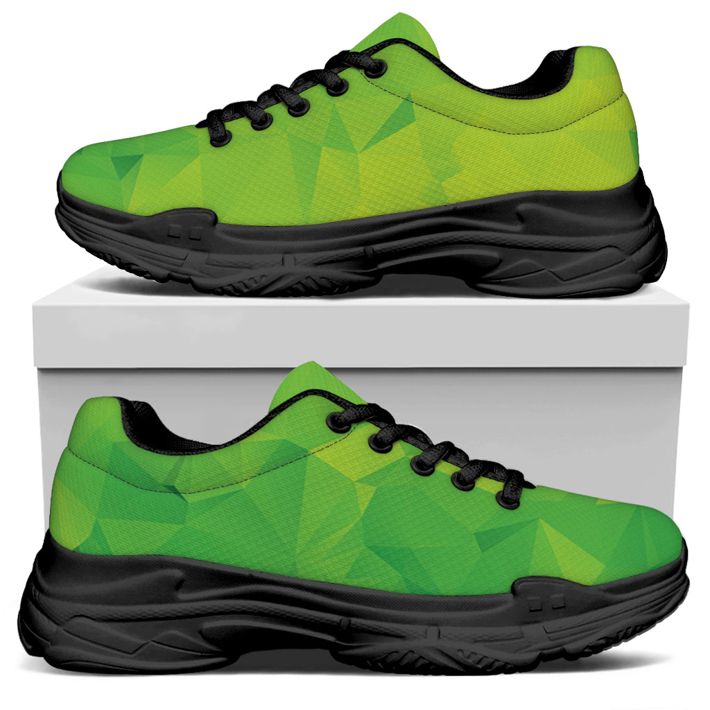 Lime Green Polygonal Geometric Print Black Chunky Shoes