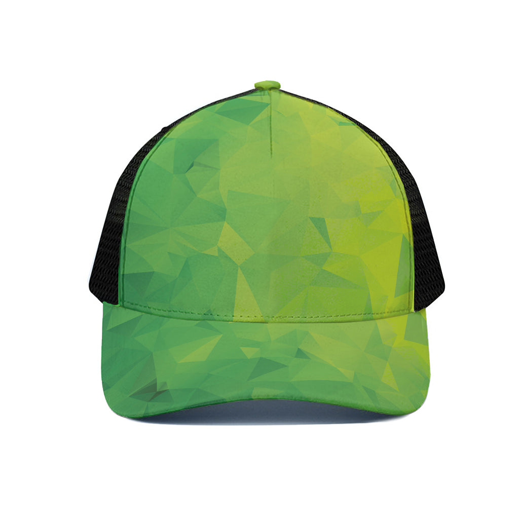 Lime Green Polygonal Geometric Print Black Mesh Trucker Cap