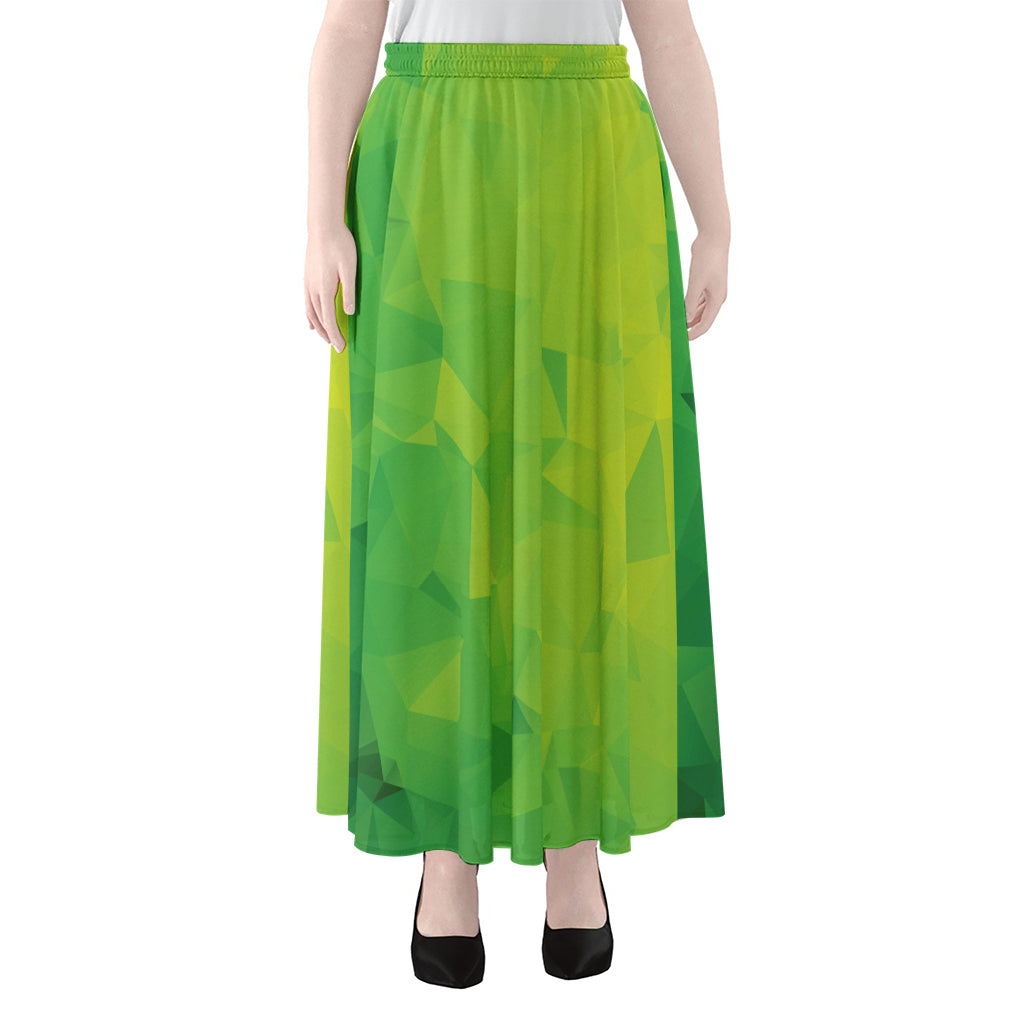 Lime Green Polygonal Geometric Print Chiffon Maxi Skirt