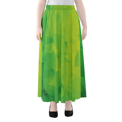 Lime Green Polygonal Geometric Print Chiffon Maxi Skirt