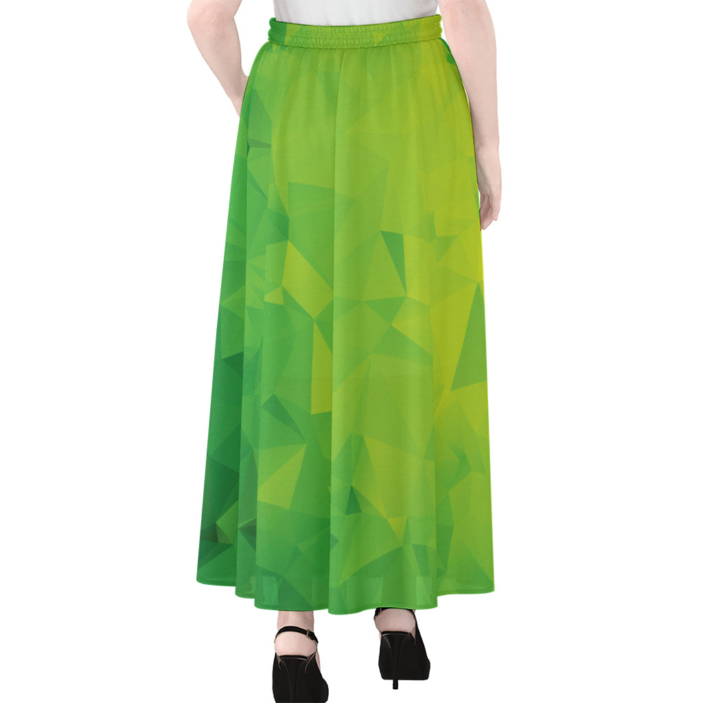 Lime Green Polygonal Geometric Print Chiffon Maxi Skirt