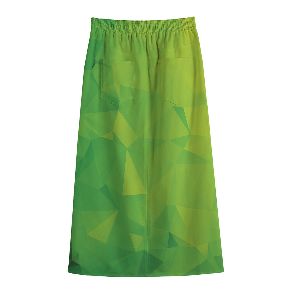 Lime Green Polygonal Geometric Print Cotton Front Slit Maxi Skirt