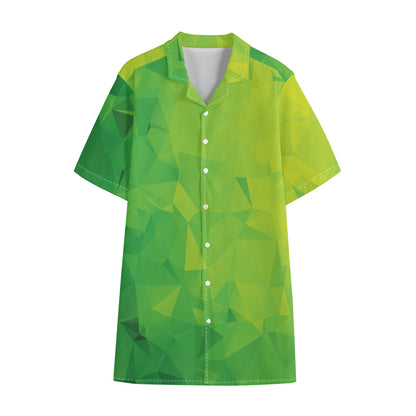 Lime Green Polygonal Geometric Print Cotton Hawaiian Shirt