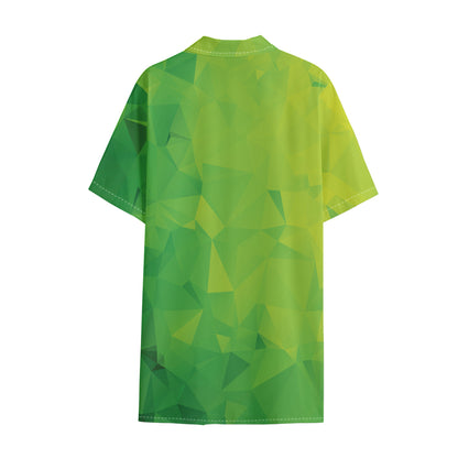 Lime Green Polygonal Geometric Print Cotton Hawaiian Shirt