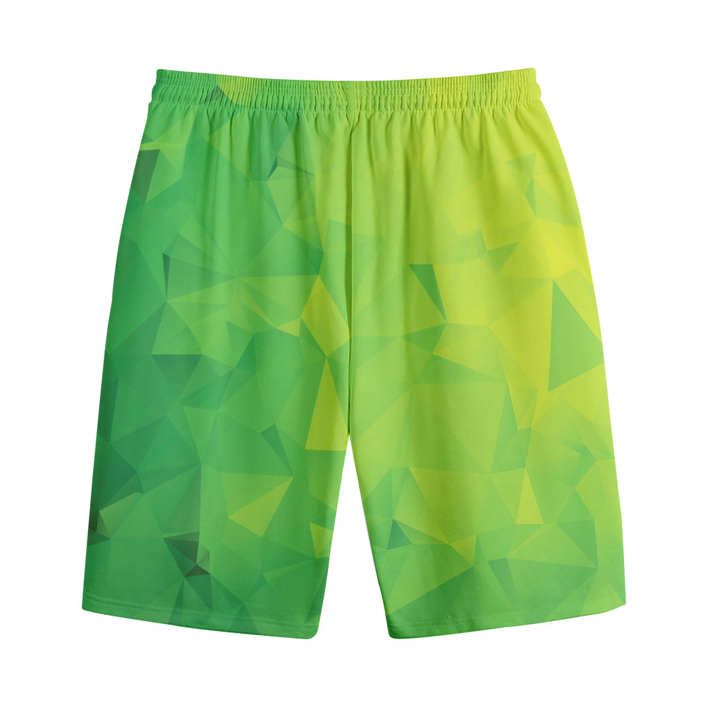 Lime Green Polygonal Geometric Print Cotton Shorts