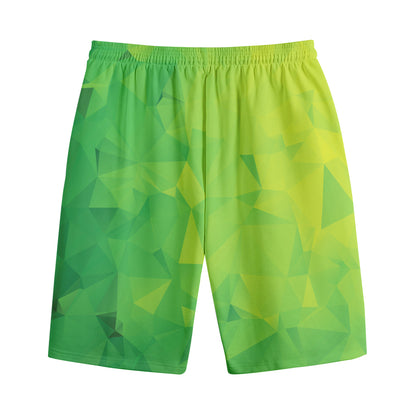 Lime Green Polygonal Geometric Print Cotton Shorts
