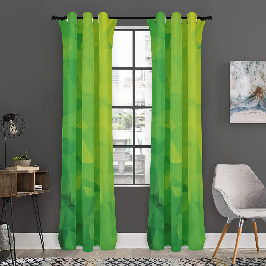 Lime Green Polygonal Geometric Print Curtain