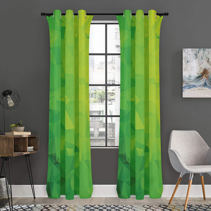 Lime Green Polygonal Geometric Print Curtain