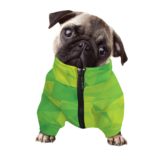Lime Green Polygonal Geometric Print Dog Zip Up Jacket