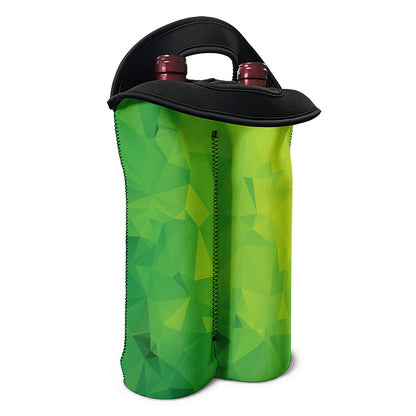 Lime Green Polygonal Geometric Print Double Neoprene Wine Tote