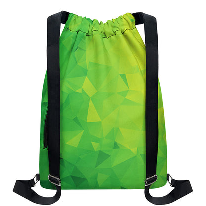 Lime Green Polygonal Geometric Print Drawstring Backpack