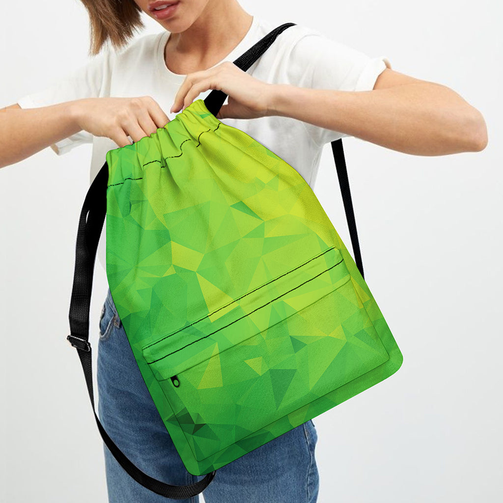 Lime Green Polygonal Geometric Print Drawstring Backpack