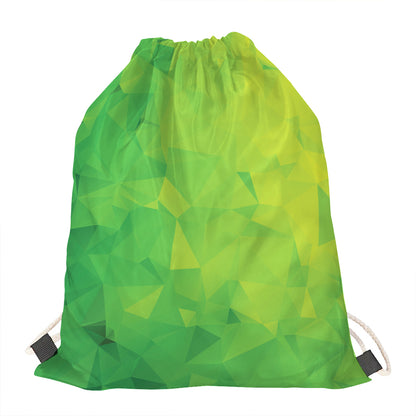 Lime Green Polygonal Geometric Print Drawstring Bag