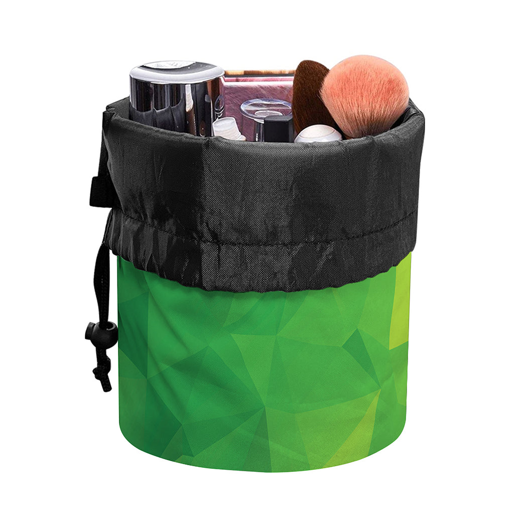 Lime Green Polygonal Geometric Print Drawstring Makeup Bag