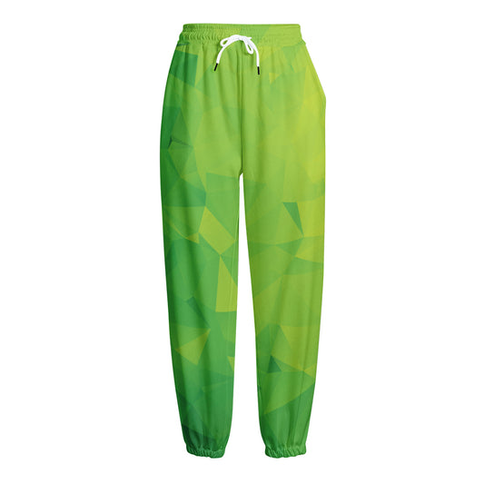 Lime Green Polygonal Geometric Print Fleece Lined Knit Pants