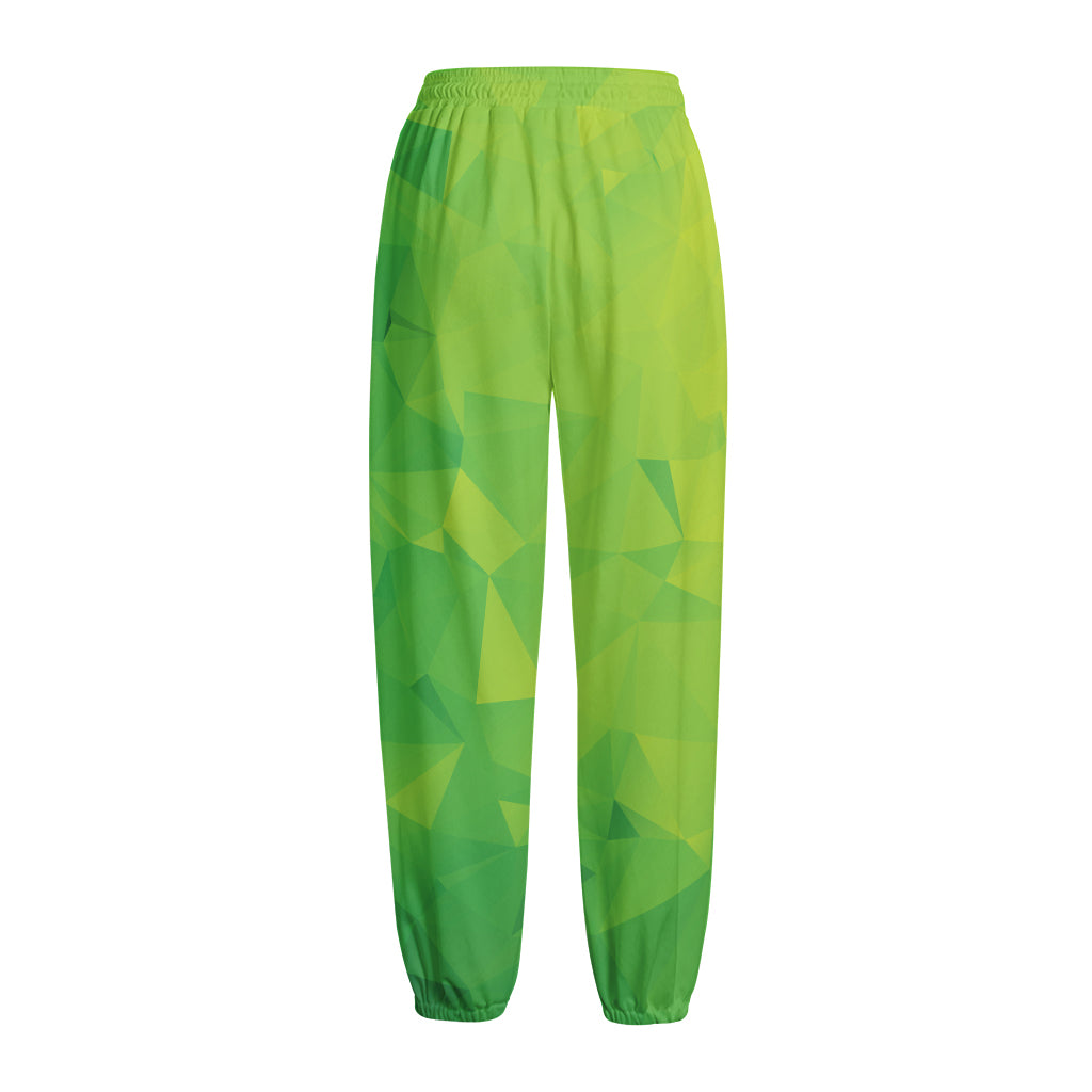 Lime Green Polygonal Geometric Print Fleece Lined Knit Pants