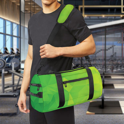 Lime Green Polygonal Geometric Print Gym Bag