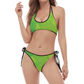 Lime Green Polygonal Geometric Print Halter Scoop Tie Side Bikini