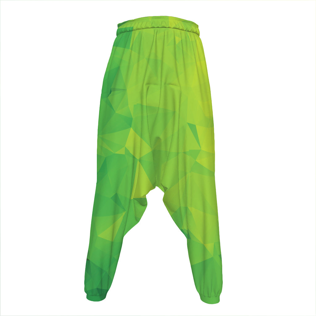 Lime Green Polygonal Geometric Print Hammer Pants