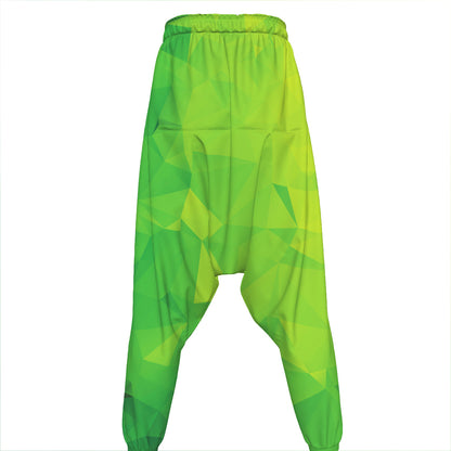 Lime Green Polygonal Geometric Print Hammer Pants