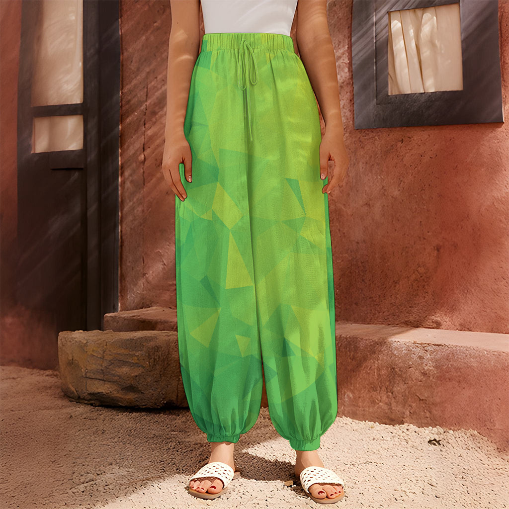 Lime Green Polygonal Geometric Print Harem Pants