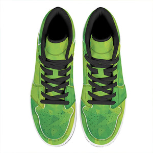 Lime Green Polygonal Geometric Print High Top Leather Sneakers