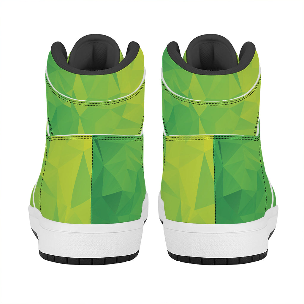 Lime Green Polygonal Geometric Print High Top Leather Sneakers