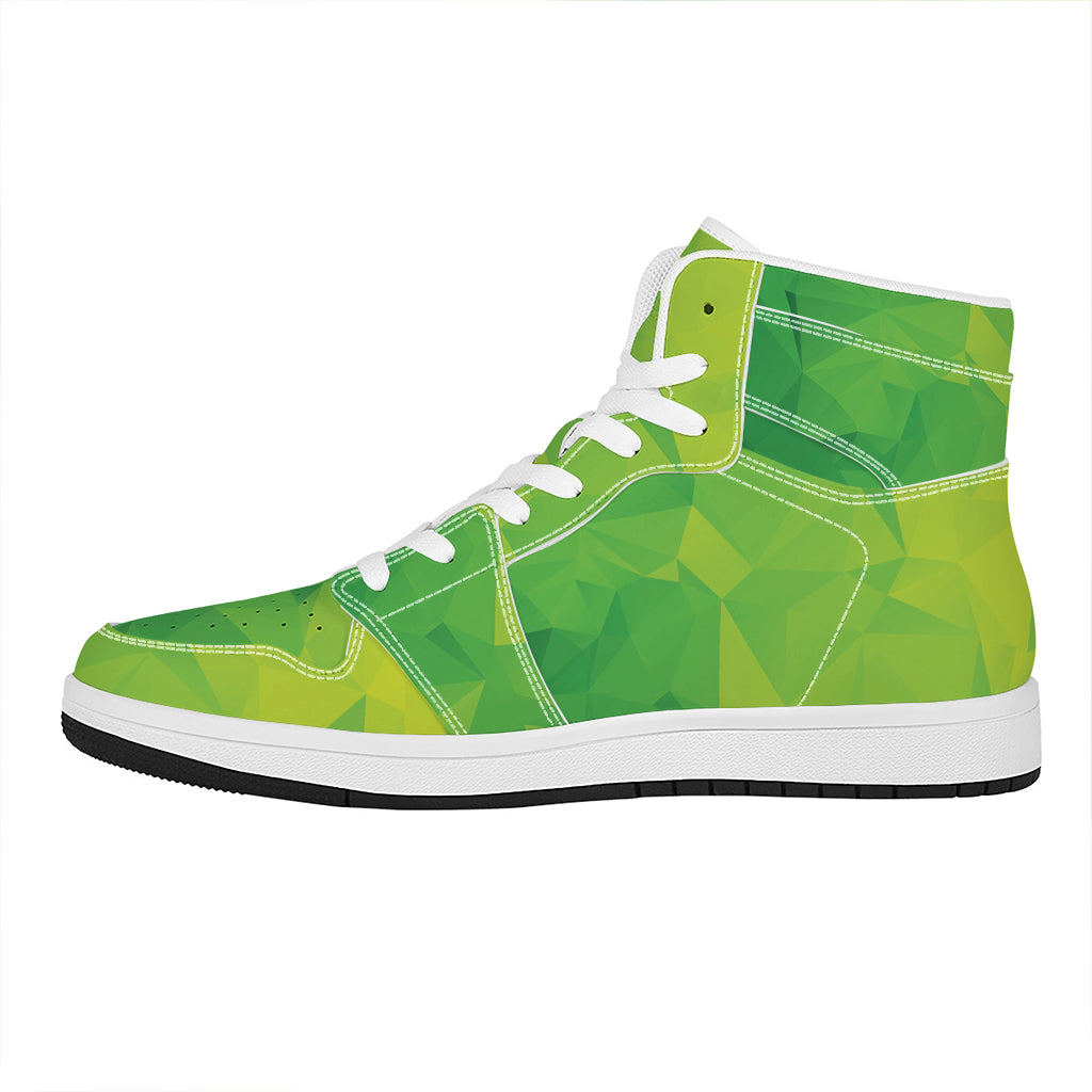 Lime Green Polygonal Geometric Print High Top Leather Sneakers