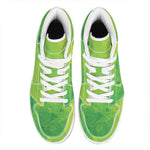 Lime Green Polygonal Geometric Print High Top Leather Sneakers