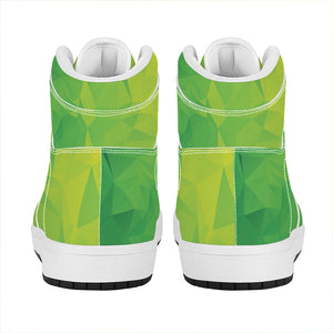 Lime Green Polygonal Geometric Print High Top Leather Sneakers