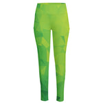 Lime Green Polygonal Geometric Print High-Waisted Pocket Leggings