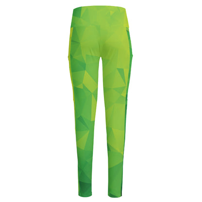 Lime Green Polygonal Geometric Print High-Waisted Pocket Leggings