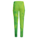 Lime Green Polygonal Geometric Print High-Waisted Pocket Leggings