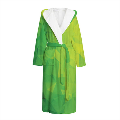 Lime Green Polygonal Geometric Print Hooded Bathrobe