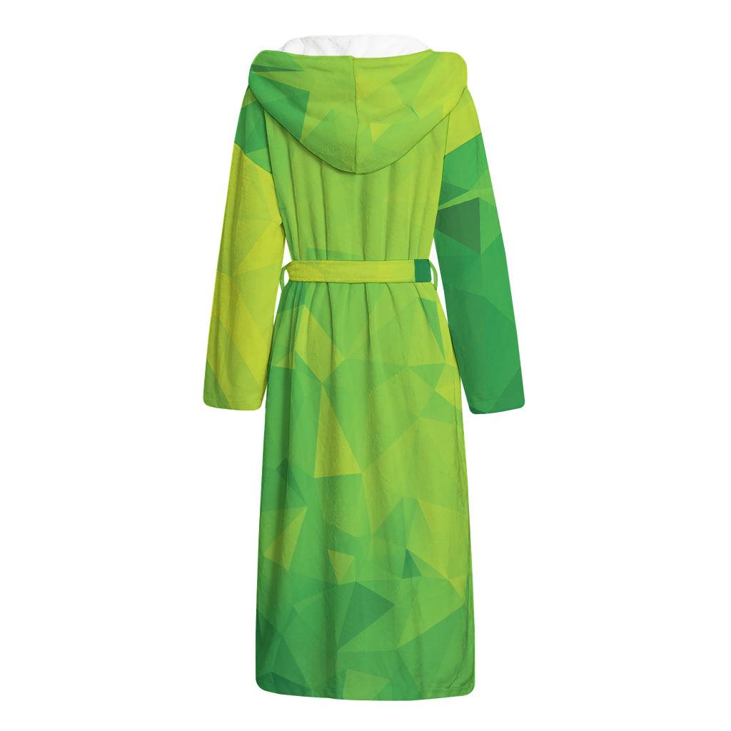 Lime Green Polygonal Geometric Print Hooded Bathrobe