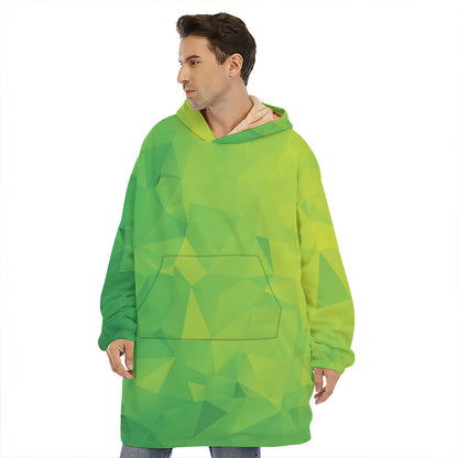 Lime Green Polygonal Geometric Print Hoodie Blanket