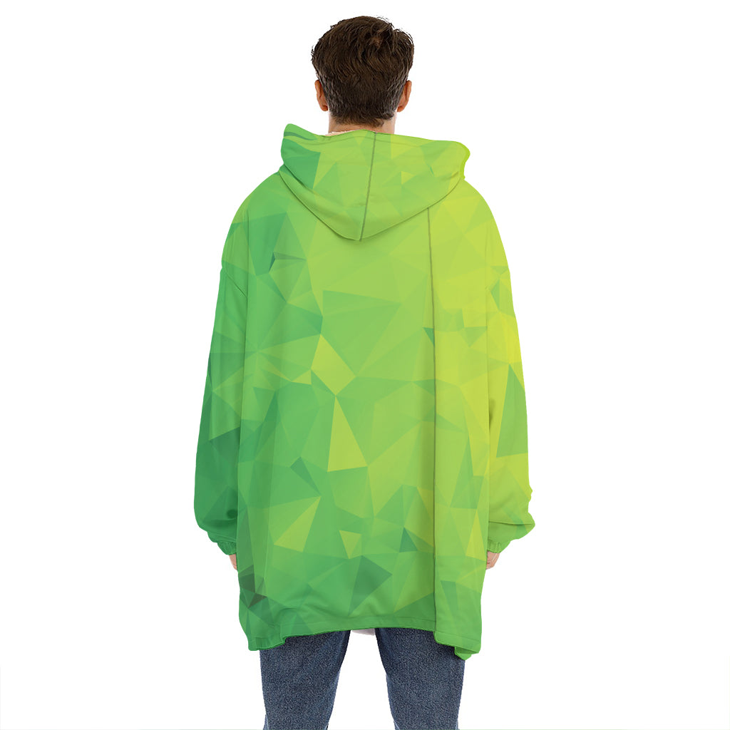 Lime Green Polygonal Geometric Print Hoodie Blanket