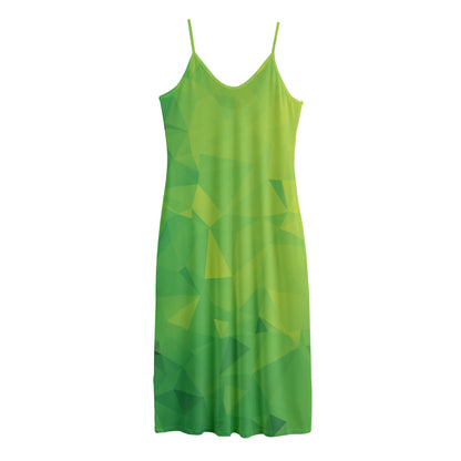 Lime Green Polygonal Geometric Print Jersey Midi Cami Dress