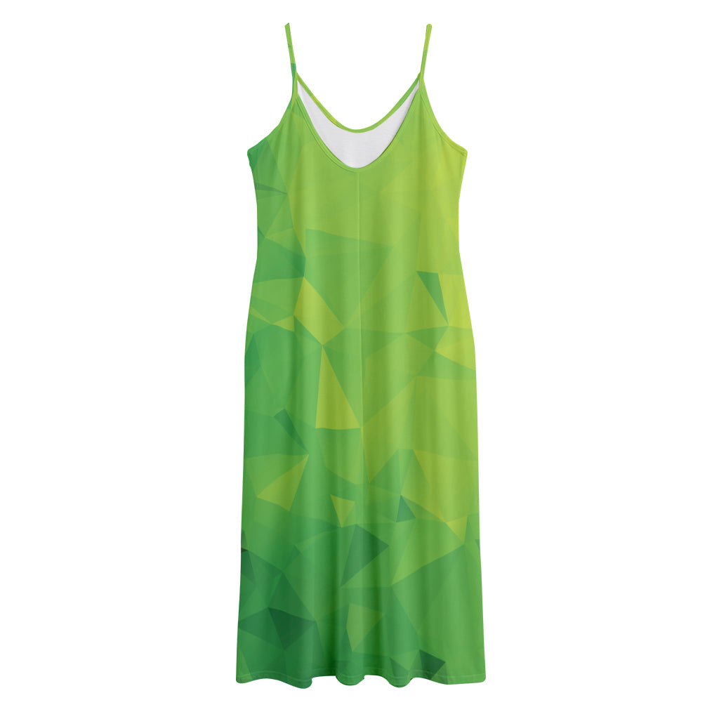 Lime Green Polygonal Geometric Print Jersey Midi Cami Dress