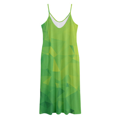 Lime Green Polygonal Geometric Print Jersey Midi Cami Dress