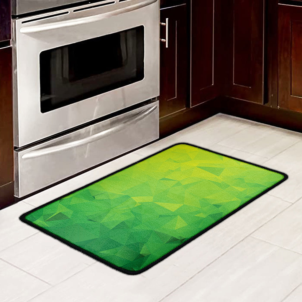 Lime Green Polygonal Geometric Print Kitchen Mat