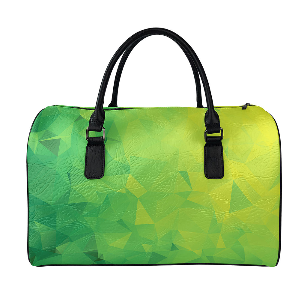 Lime Green Polygonal Geometric Print Leather Duffle Bag