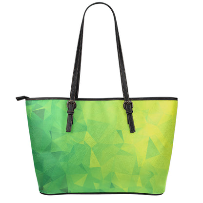 Lime Green Polygonal Geometric Print Leather Tote Bag