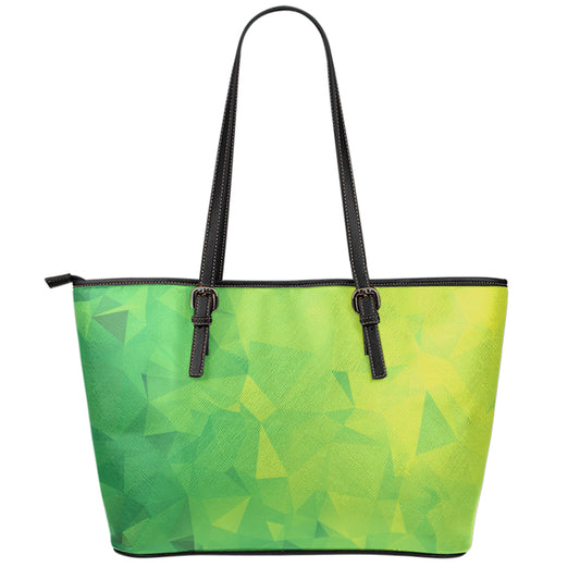 Lime Green Polygonal Geometric Print Leather Tote Bag