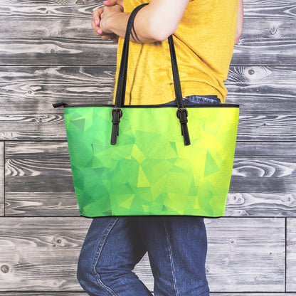 Lime Green Polygonal Geometric Print Leather Tote Bag