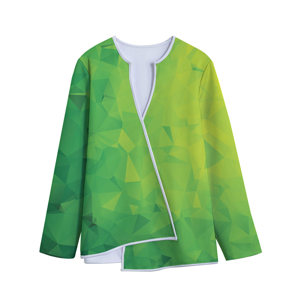 Lime Green Polygonal Geometric Print Long Sleeve Short Coat
